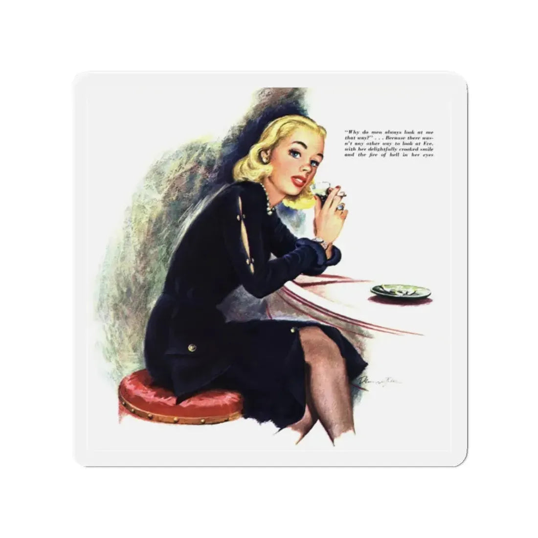 Murder is Her Crooked Smile, Esquire, September 1948 (Magazine Illustration) Refrigerator Magnet 2 Inch - The Sticker Space