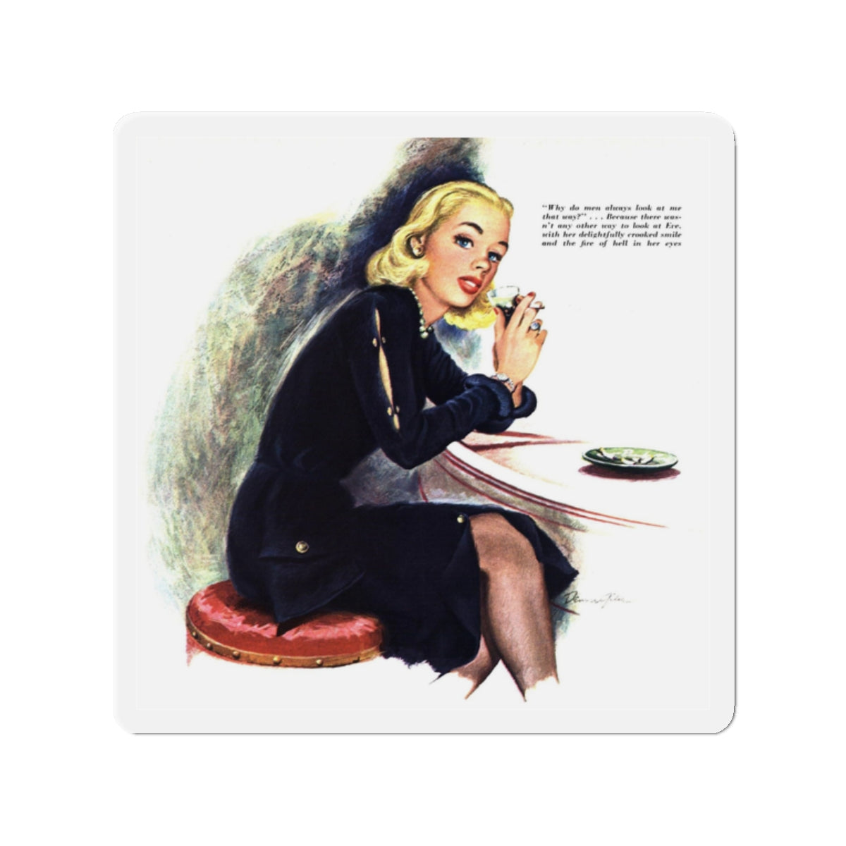 Murder is Her Crooked Smile, Esquire, September 1948 (Magazine Illustration) Refrigerator Magnet-2" x 2"-The Sticker Space