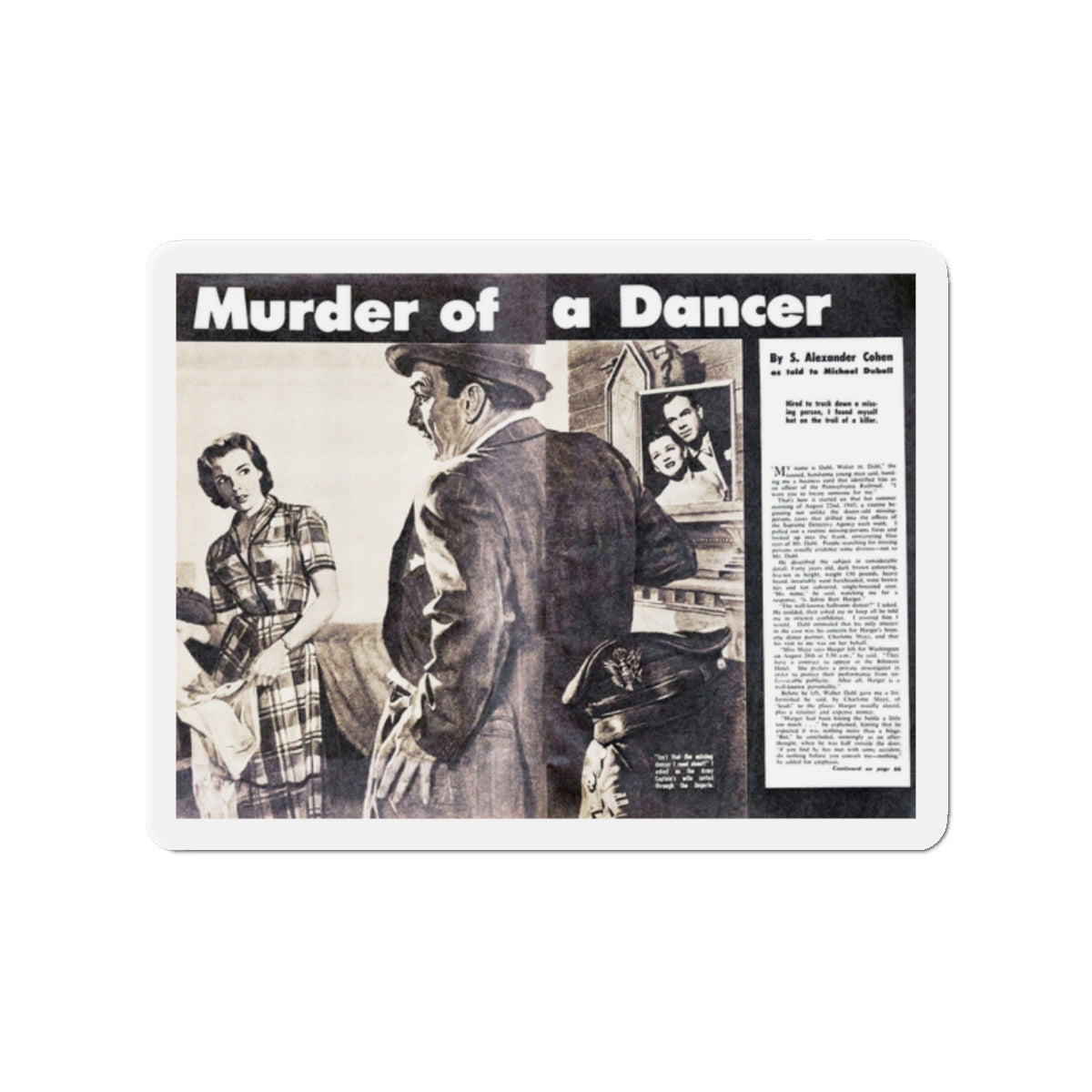 Murder of a Dancer, Man Junior, July 1955 (Magazine Illustration) Refrigerator Magnet-2" x 2"-The Sticker Space