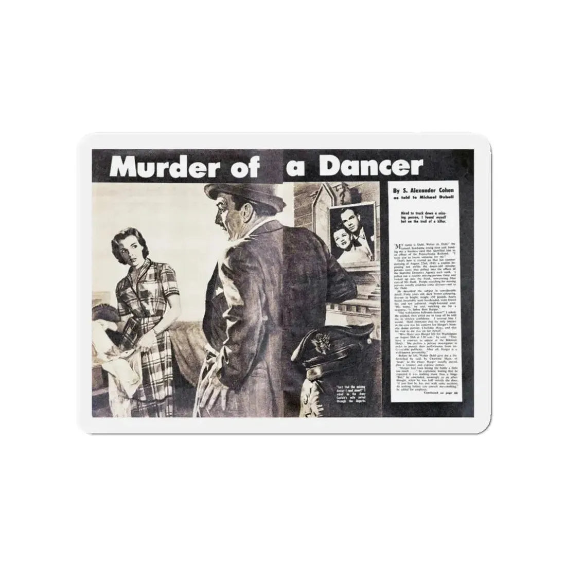 Murder of a Dancer, Man Junior, July 1955 (Magazine Illustration) Refrigerator Magnet 3 Inch - The Sticker Space