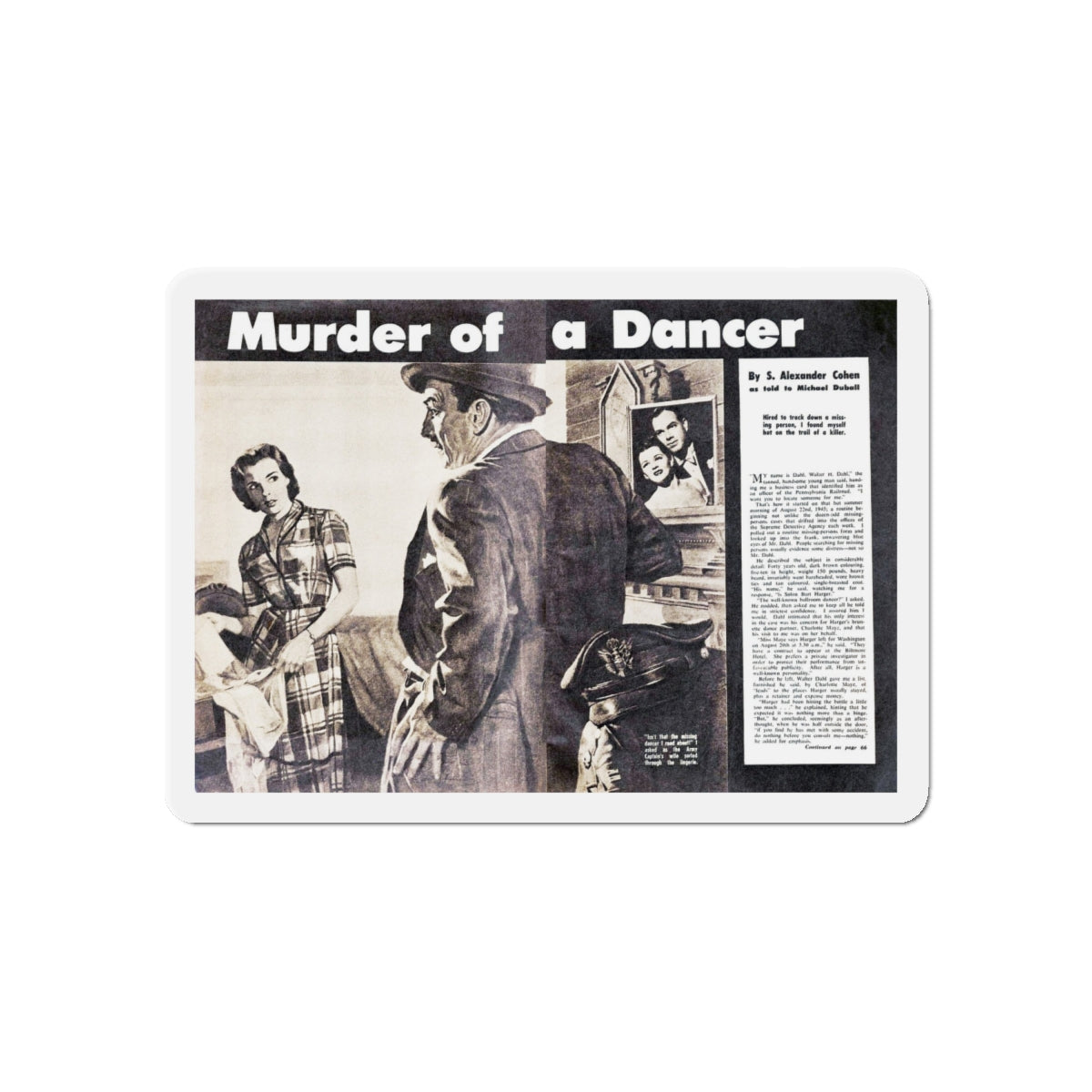 Murder of a Dancer, Man Junior, July 1955 (Magazine Illustration) Refrigerator Magnet-6 × 6"-The Sticker Space