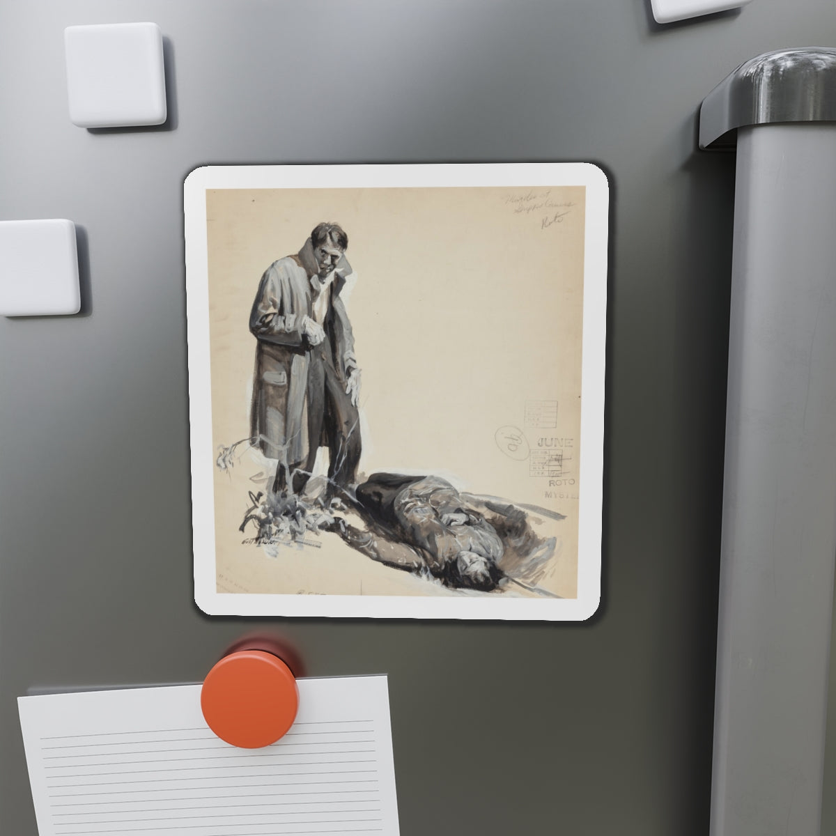 Murder of Gripps Corners, probable pulp illustration, 1934 (Magazine Illustration) Refrigerator Magnet-The Sticker Space