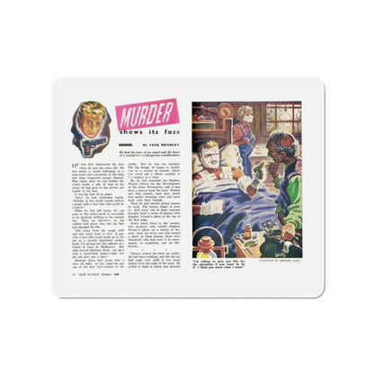 Murder shows its face, Man Junior, October 1948 (Magazine Illustration) Refrigerator Magnet 3 Inch - The Sticker Space