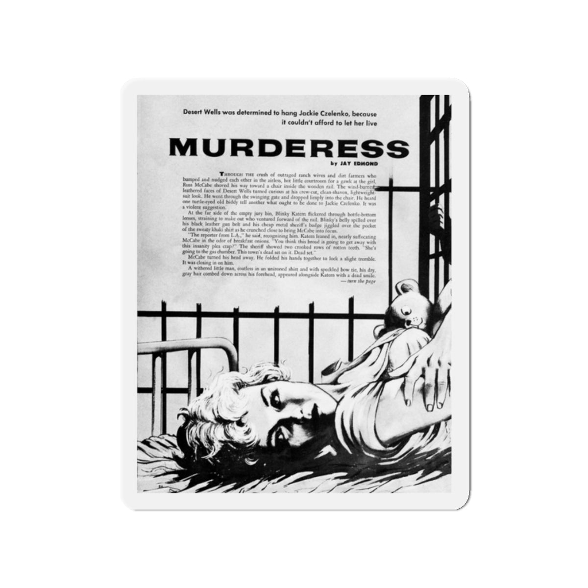 Murderess, Adam magazine, June 1959 (Magazine Illustration) Refrigerator Magnet-2" x 2"-The Sticker Space