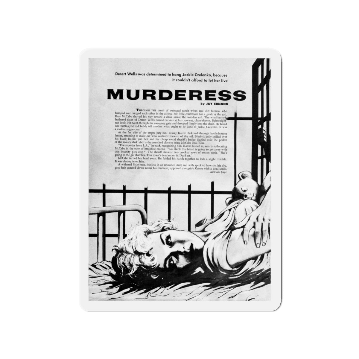 Murderess, Adam magazine, June 1959 (Magazine Illustration) Refrigerator Magnet-3" x 3"-The Sticker Space