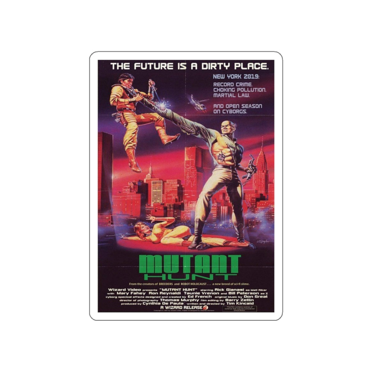 MUTANT HUNT 1987 Movie Poster STICKER Vinyl Die-Cut Decal-White-The Sticker Space