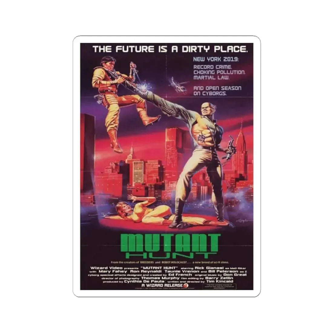 MUTANT HUNT 1987 Movie Poster - STICKER Vinyl Kiss-Cut Decal 2 Inch White - The Sticker Space
