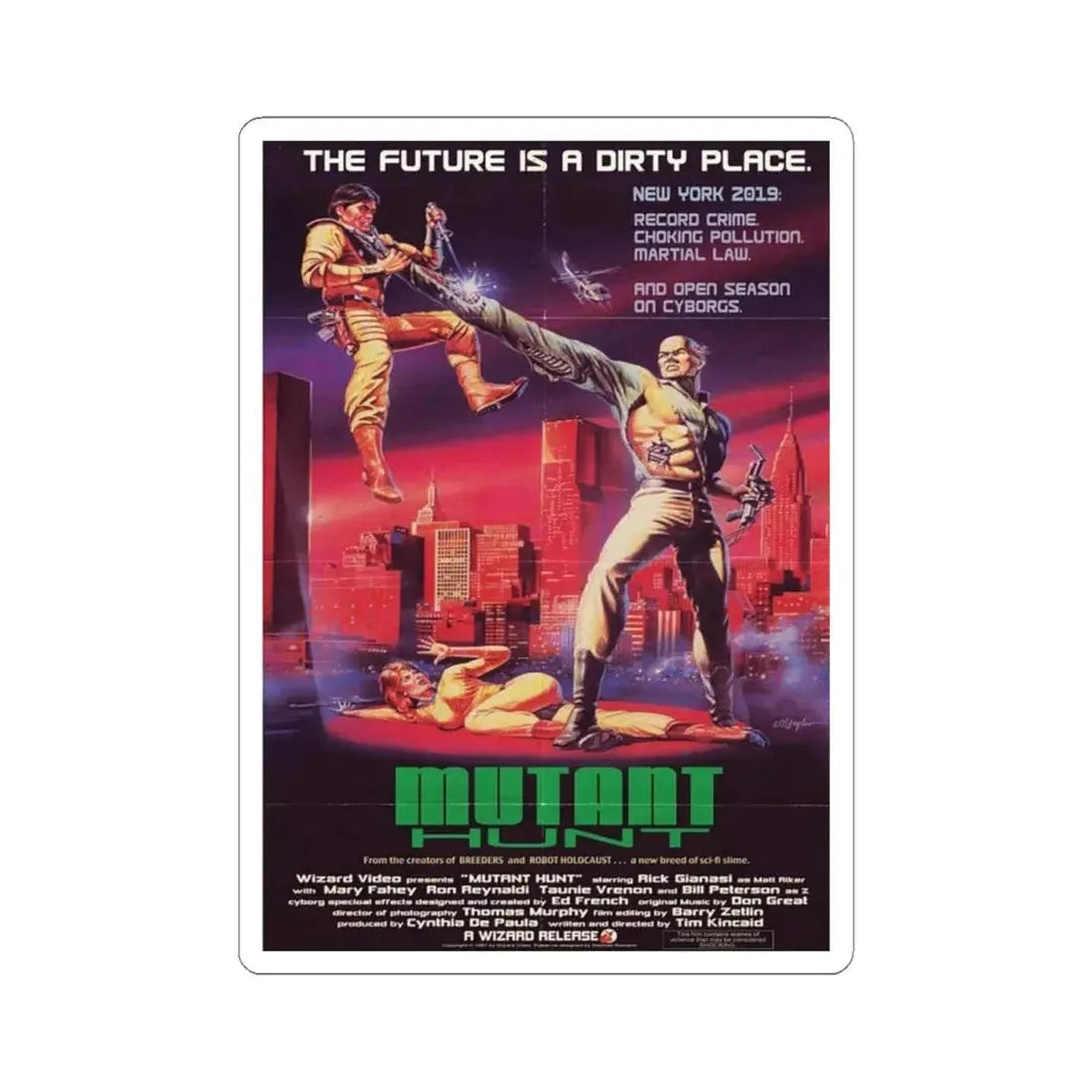 MUTANT HUNT 1987 Movie Poster - STICKER Vinyl Kiss-Cut Decal 4 Inch White - The Sticker Space