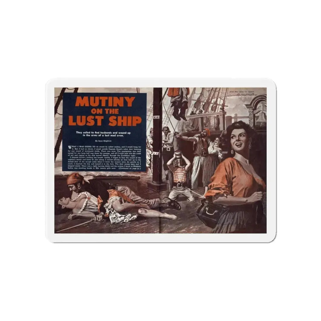Mutiny on the Lust Ship, Wildcat Adventures, December 1961 (Magazine Illustration) Refrigerator Magnet 4 Inch - The Sticker Space