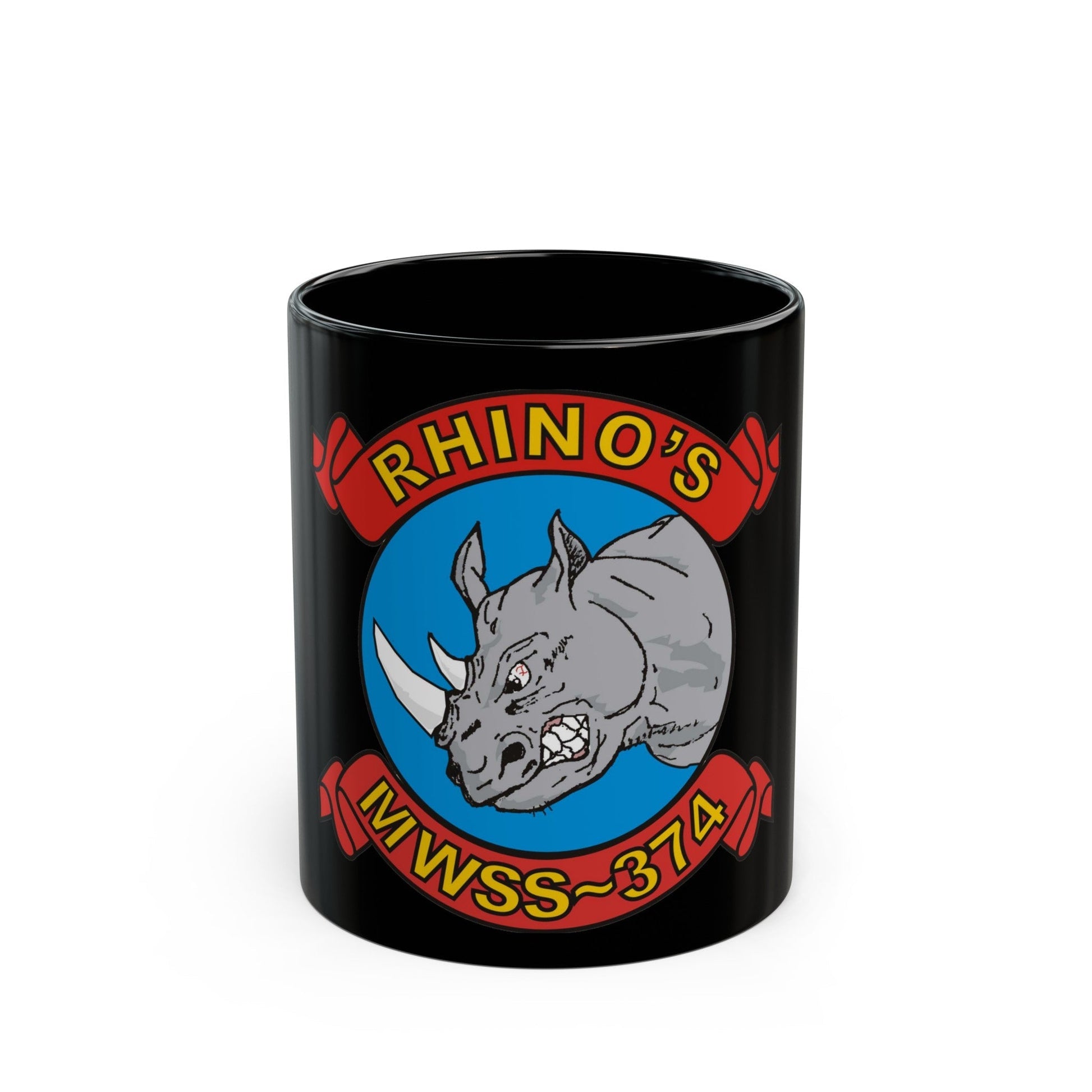 MWSS 374 Rhinos (USMC) Black Coffee Mug-11oz-The Sticker Space