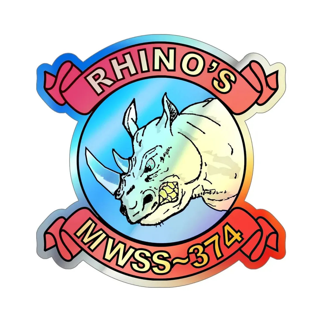 MWSS 374 Rhinos (USMC) Holographic STICKER Die-Cut Vinyl Decal - The Sticker Space