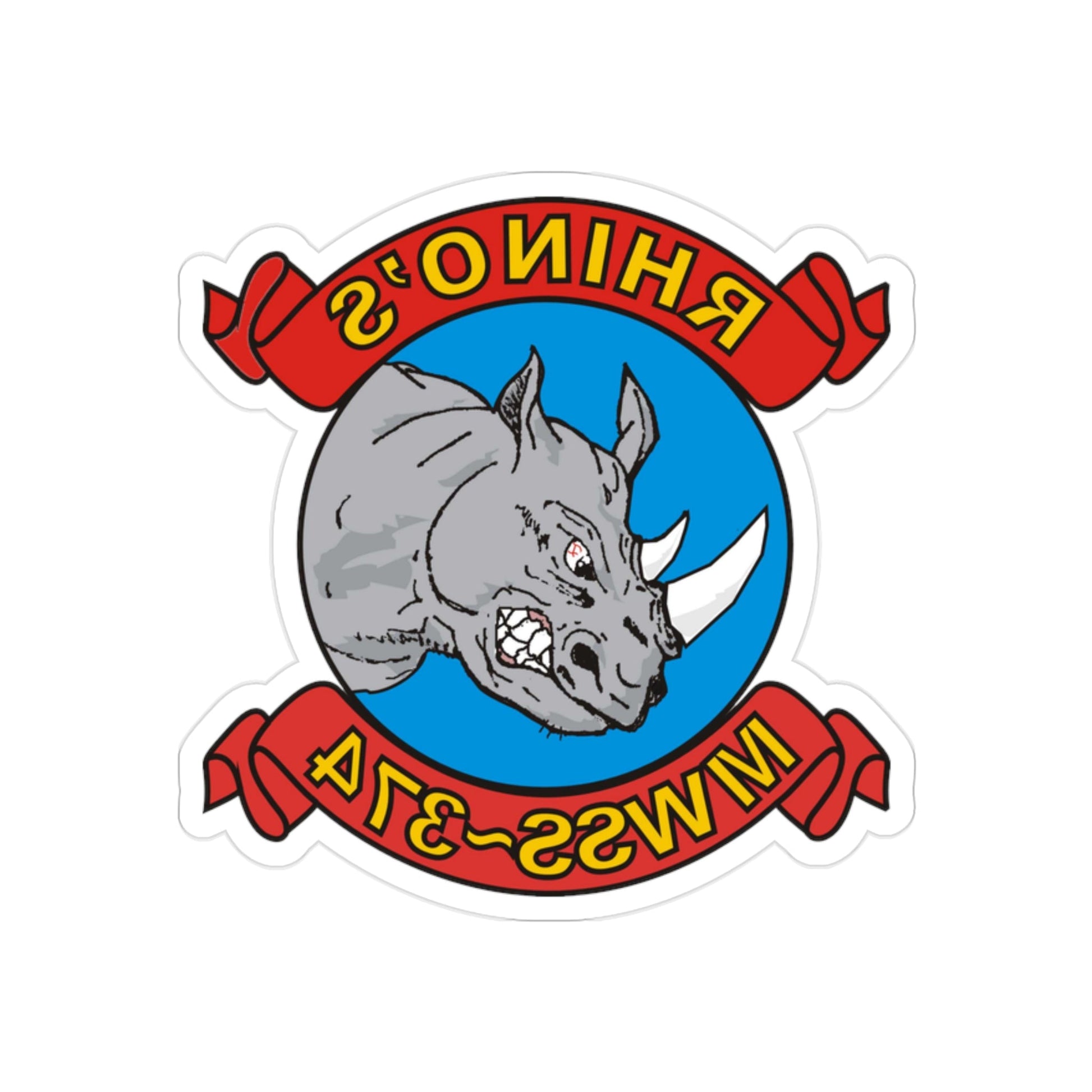 MWSS 374 Rhinos (USMC) REVERSE PRINT Transparent STICKER-2" × 2"-The Sticker Space