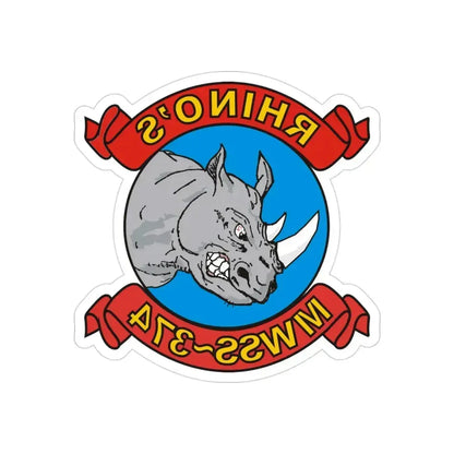 MWSS 374 Rhinos (USMC) REVERSE PRINT Transparent Die-Cut STICKER 3 Inch Die-Cut Transparent - The Sticker Space