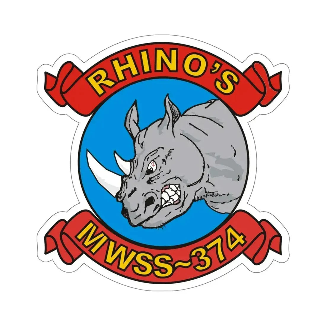 MWSS 374 Rhinos (USMC) STICKER Vinyl Die-Cut Decal 6 Inch - The Sticker Space