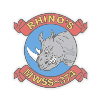 MWSS 374 Rhinos (USMC) STICKER Vinyl Kiss-Cut Decal 4 Inch Transparent - The Sticker Space