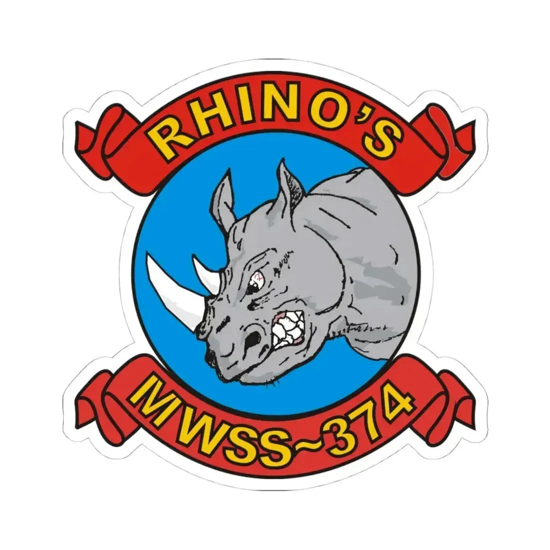 MWSS 374 Rhinos (USMC) STICKER Vinyl Kiss-Cut Decal 4 Inch White - The Sticker Space