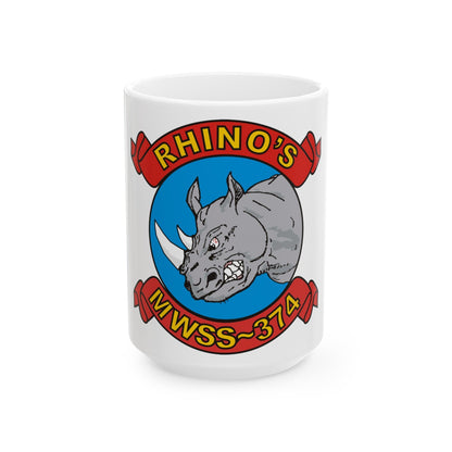 MWSS 374 Rhinos (USMC) White Coffee Mug-15oz-The Sticker Space