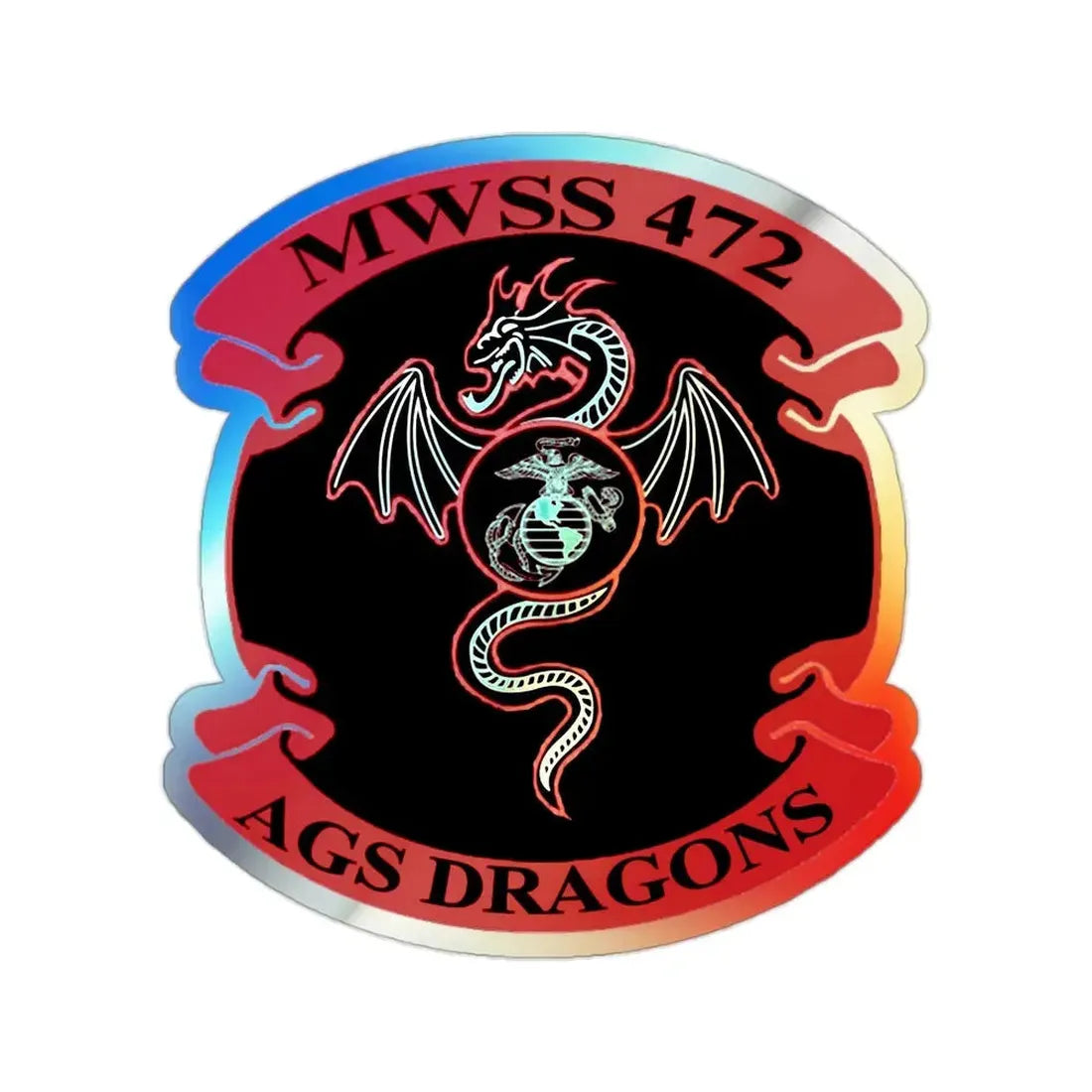 MWSS 472 AGS Dragons (USMC) Holographic STICKER Die-Cut Vinyl Decal 2 Inch Holographic - The Sticker Space