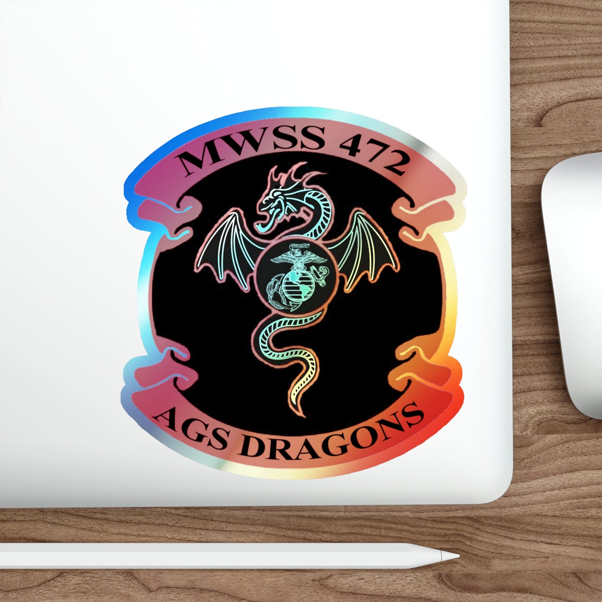 MWSS 472 AGS Dragons (USMC) Holographic STICKER Die-Cut Vinyl Decal-The Sticker Space