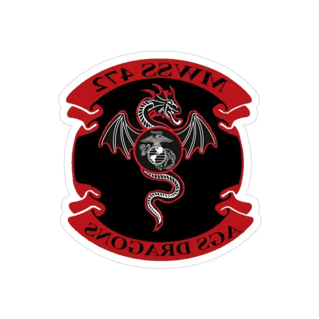 MWSS 472 AGS Dragons (USMC) REVERSE PRINT Transparent Die-Cut STICKER 2 Inch Die-Cut Transparent - The Sticker Space