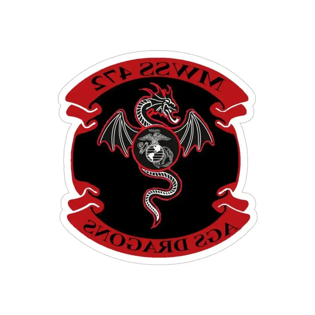 MWSS 472 AGS Dragons (USMC) REVERSE PRINT Transparent Die-Cut STICKER 6 Inch Die-Cut Transparent - The Sticker Space