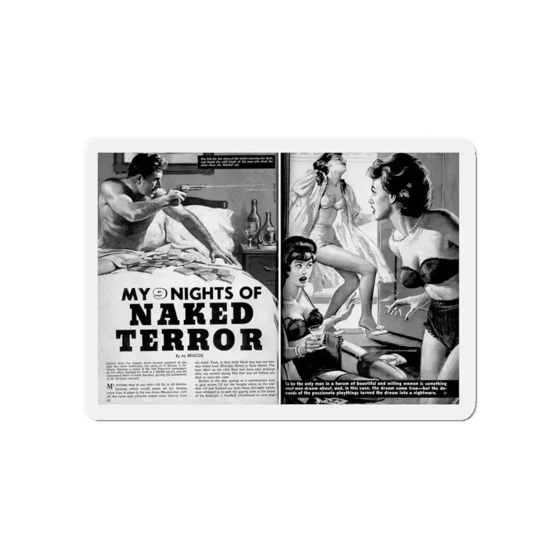 My 9 Nights Of Naked Terror, Man's Daring, November 1962 (Magazine Illustration) Refrigerator Magnet 5 Inch - The Sticker Space
