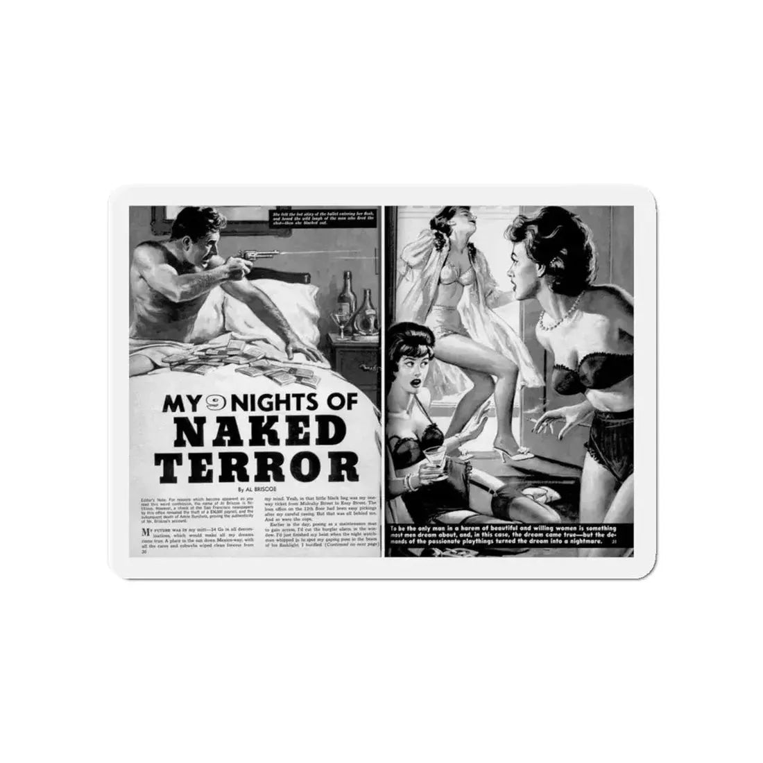 My 9 Nights Of Naked Terror, Man's Daring, November 1962 (Magazine Illustration) Refrigerator Magnet - The Sticker Space