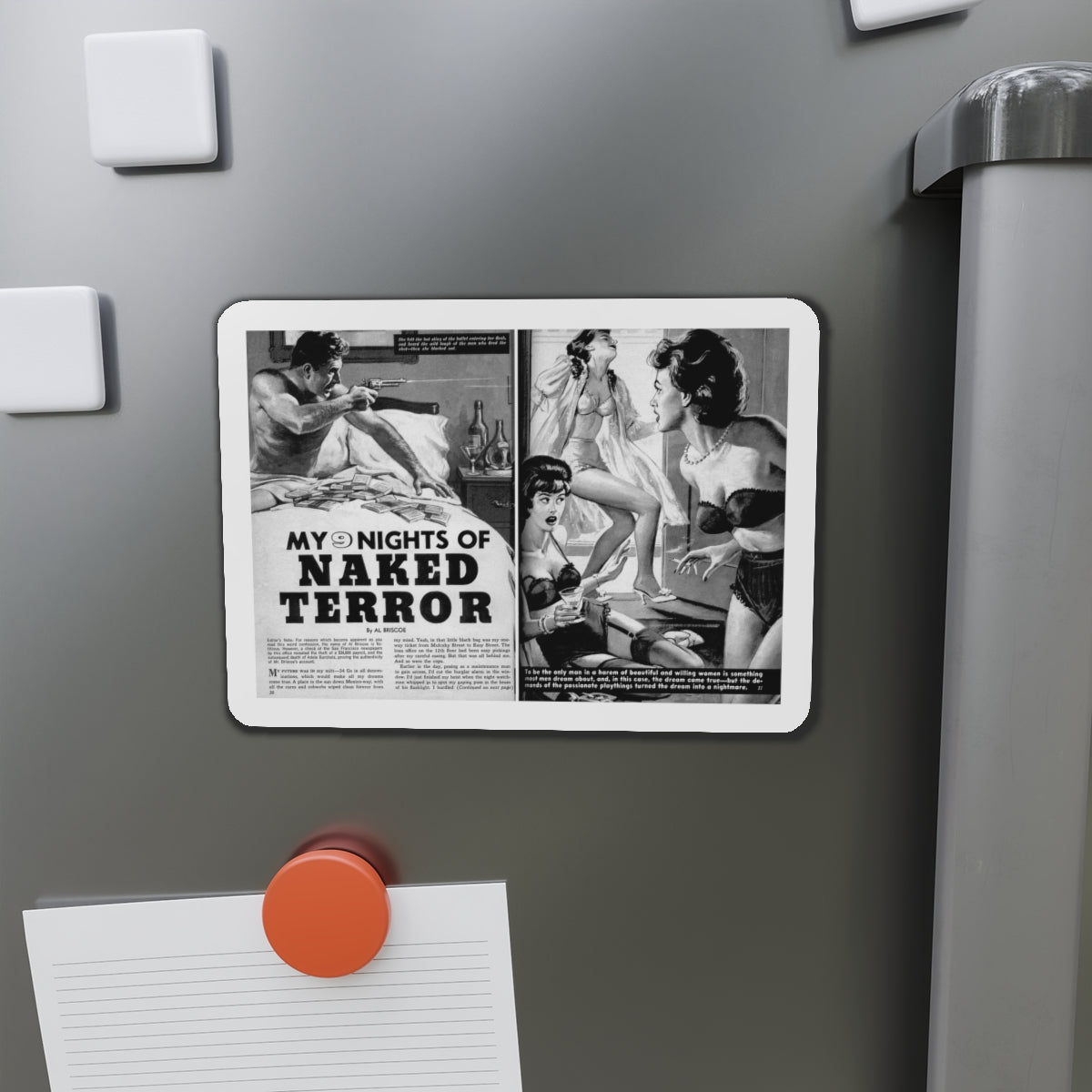 My 9 Nights Of Naked Terror, Man's Daring, November 1962 (Magazine Illustration) Refrigerator Magnet-The Sticker Space