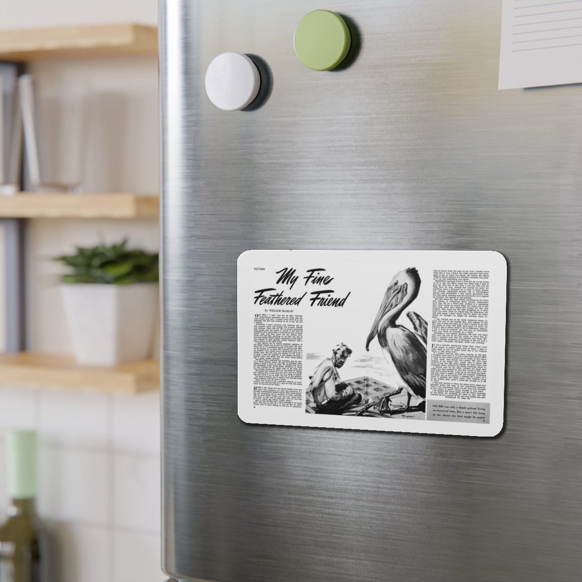 My Fine Feathered Friend, Man To Man, December 1949 (Magazine Illustration) Refrigerator Magnet-The Sticker Space