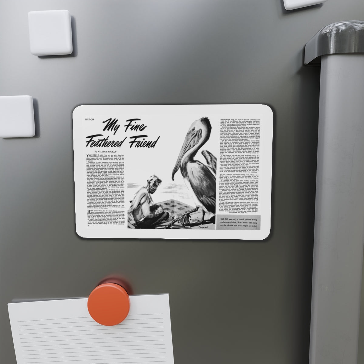 My Fine Feathered Friend, Man To Man, December 1949 (Magazine Illustration) Refrigerator Magnet-The Sticker Space