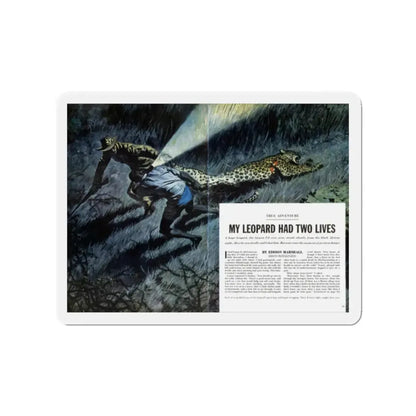My Leopard Had Two Lives, Cavalier magazine, February 1957 (Magazine Illustration) Refrigerator Magnet 2 Inch - The Sticker Space