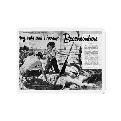 My Man and I became Beachcombers, True Woman's Adventures, May 1956 (Magazine Illustration) Refrigerator Magnet 2 Inch - The Sticker Space