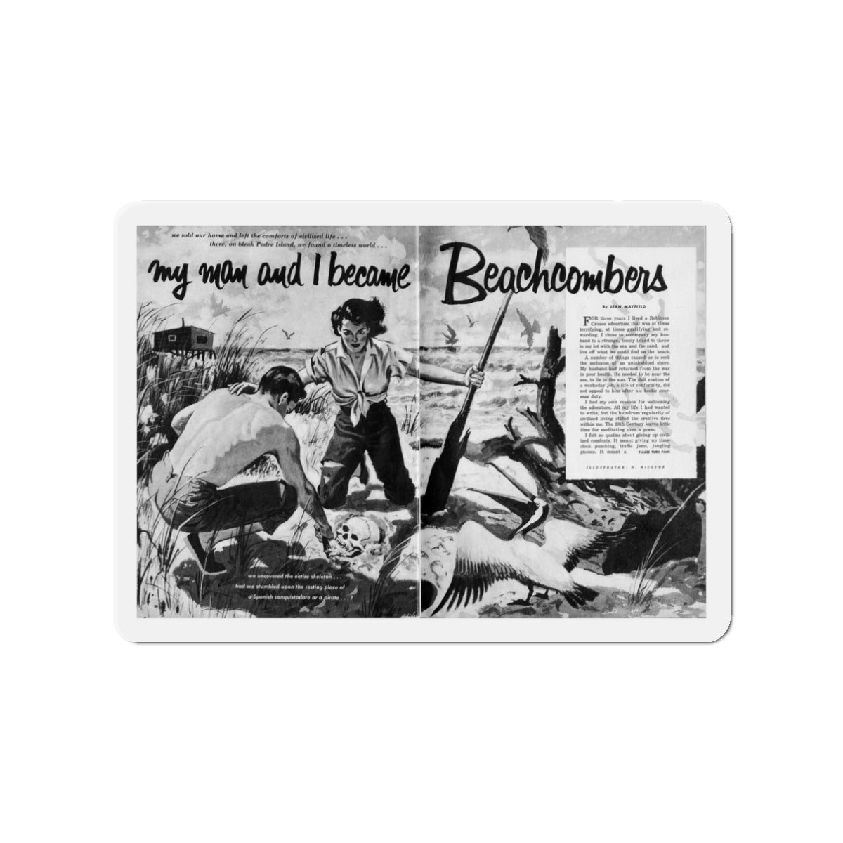 My Man and I became Beachcombers, True Woman's Adventures, May 1956 (Magazine Illustration) Refrigerator Magnet-3" x 3"-The Sticker Space