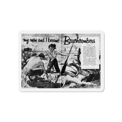 My Man and I became Beachcombers, True Woman's Adventures, May 1956 (Magazine Illustration) Refrigerator Magnet-5" x 5"-The Sticker Space