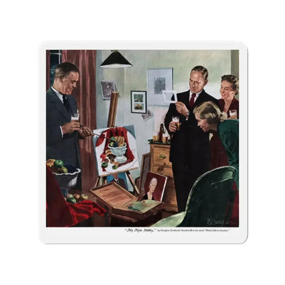 My New Hobby, Collier's, January 14, 1950 (Magazine Illustration) Refrigerator Magnet 2 Inch - The Sticker Space