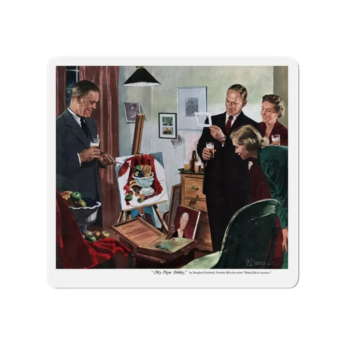 My New Hobby, Collier's, January 14, 1950 (Magazine Illustration) Refrigerator Magnet 3 Inch - The Sticker Space