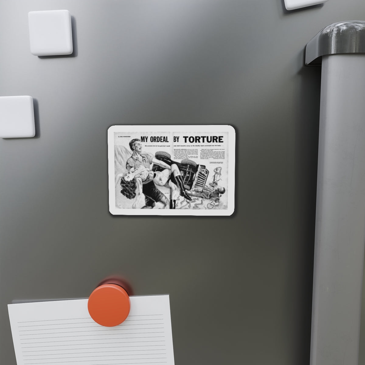 My Ordeal by Torture, Man's Daring Action, August 1959 (Magazine Illustration) Refrigerator Magnet-The Sticker Space