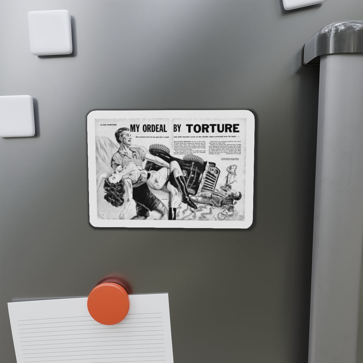 My Ordeal by Torture, Man's Daring Action, August 1959 (Magazine Illustration) Refrigerator Magnet-The Sticker Space