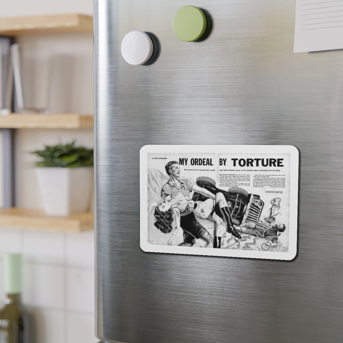 My Ordeal by Torture, Man's Daring Action, August 1959 (Magazine Illustration) Refrigerator Magnet-The Sticker Space