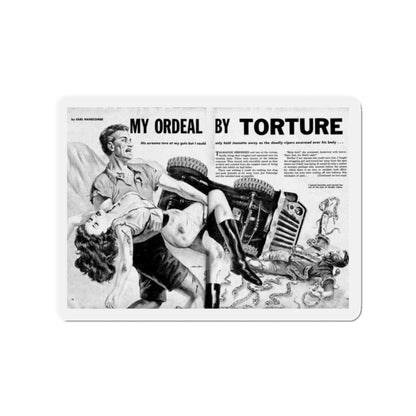 My Ordeal by Torture, Man's Daring Action, August 1959 (Magazine Illustration) Refrigerator Magnet-2" x 2"-The Sticker Space