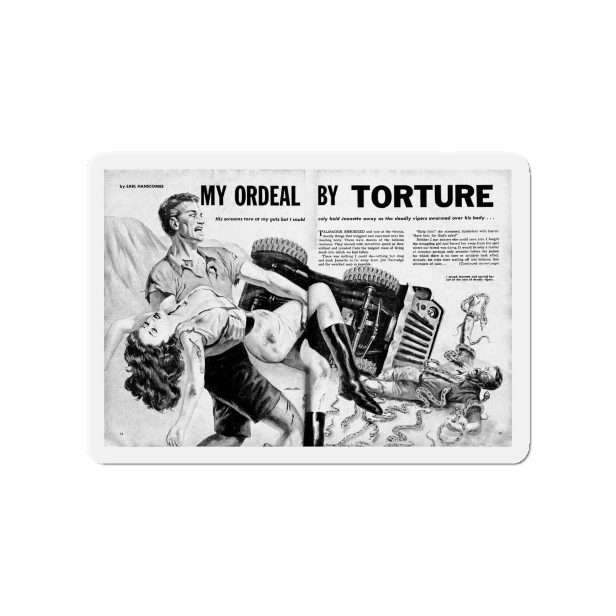 My Ordeal by Torture, Man's Daring Action, August 1959 (Magazine Illustration) Refrigerator Magnet-4" x 4"-The Sticker Space