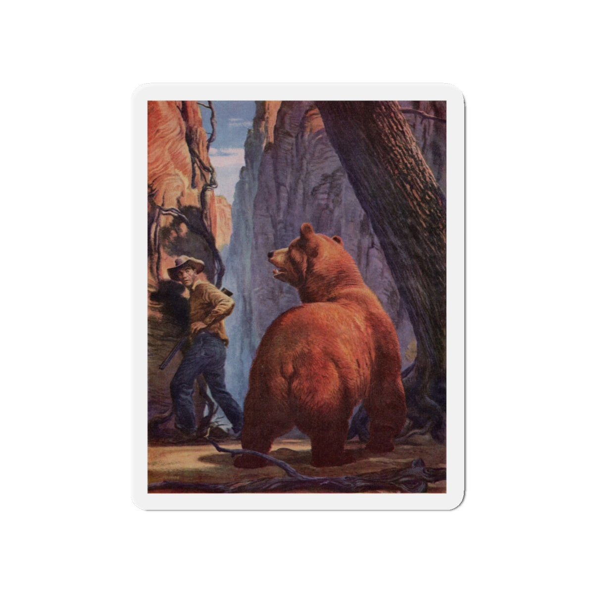 My Tangle with the Phantom Bear, Argosy, August 1950 (Magazine Illustration) Refrigerator Magnet-4" x 4"-The Sticker Space