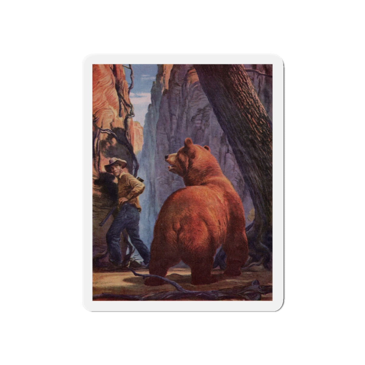 My Tangle with the Phantom Bear, Argosy, August 1950 (Magazine Illustration) Refrigerator Magnet-5" x 5"-The Sticker Space