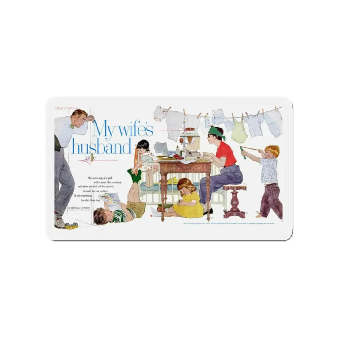 My Wife's Husband, Ladies Home Journal, October 1957 (Magazine Illustration) Refrigerator Magnet - The Sticker Space