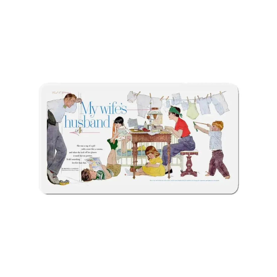 My Wife's Husband, Ladies Home Journal, October 1957 (Magazine Illustration) Refrigerator Magnet - The Sticker Space