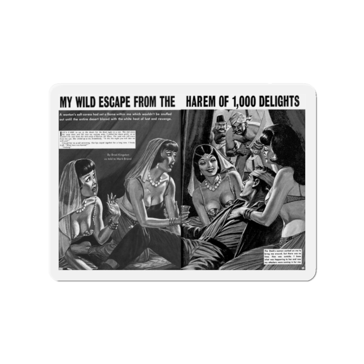 My Wild Wscape From The Harem Of 1,000 Delights, World of Men, May 1967 (Magazine Illustration) Refrigerator Magnet-2" x 2"-The Sticker Space