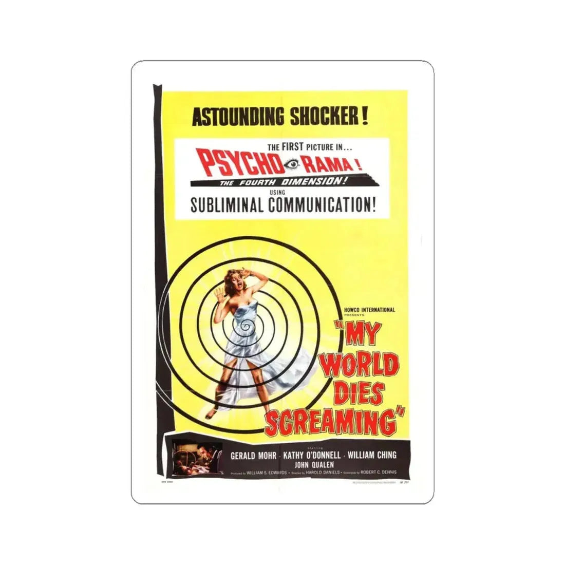 MY WORLD DIES SCREAMING 1958 Movie Poster - STICKER Vinyl Kiss-Cut Decal 4 Inch White - The Sticker Space
