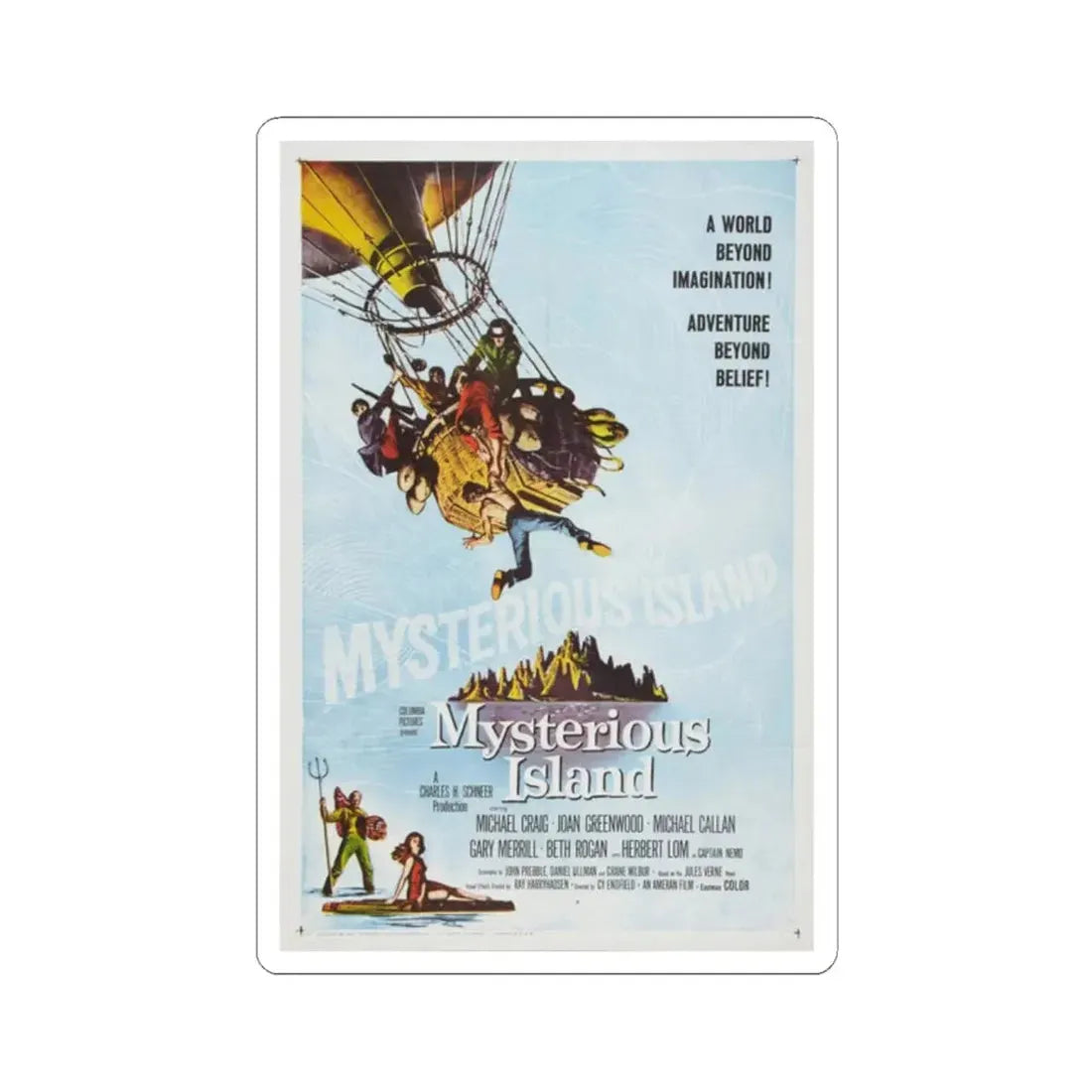 MYSTERIOUS ISLAND (2) 1961 Movie Poster - STICKER Vinyl Kiss-Cut Decal 2 Inch White - The Sticker Space