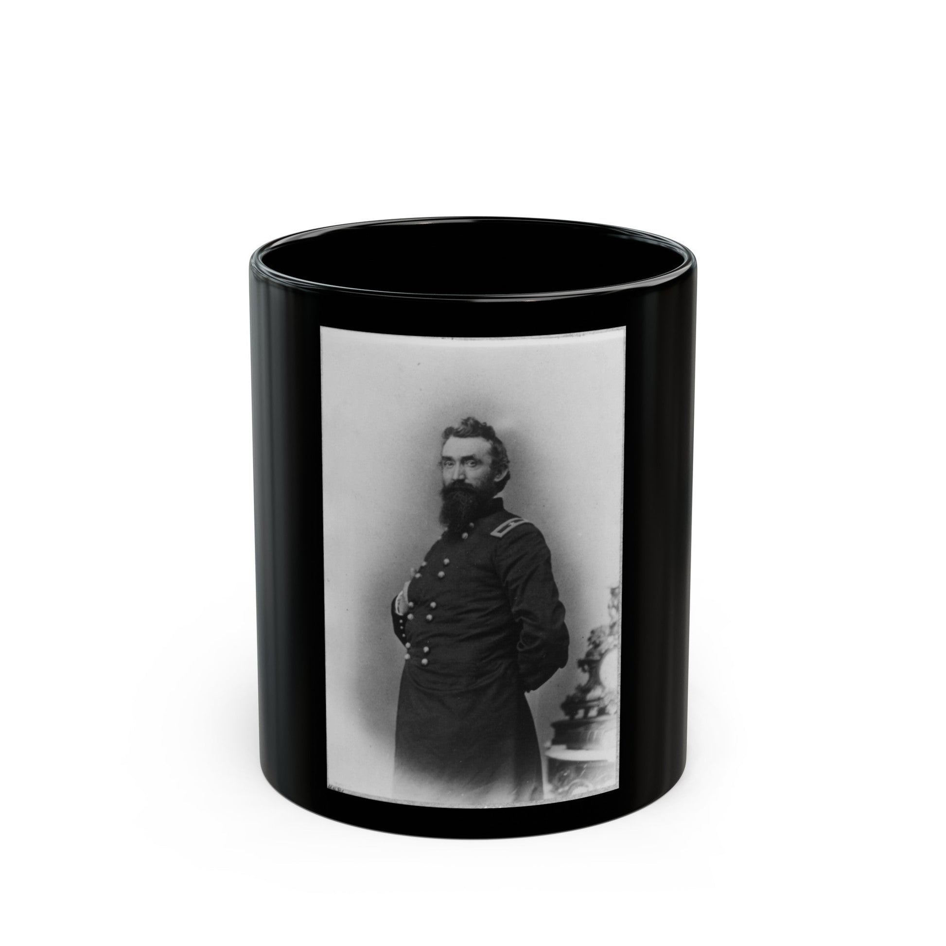 N. Kimball, Three-Quarter Length Portrait, Standing, Facing Left; With Right Hand Inside His Coat And Left Hand Behind Himself (U.S. Civil War) Black Coffee Mug-11oz-The Sticker Space