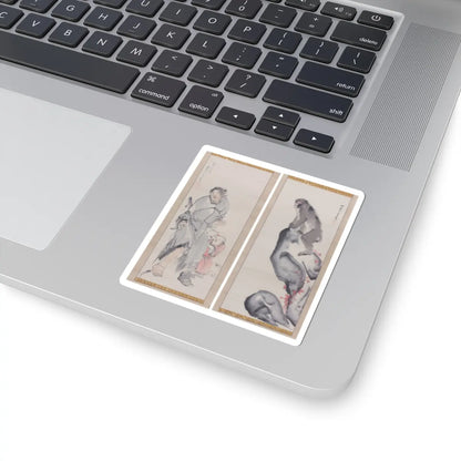 Nagasawa Rosetsu - Monkey on a Rock; Monkey Trainer with Chinese Children and Puppy - late 1790s v1 - STICKER Vinyl Kiss-Cut Decal